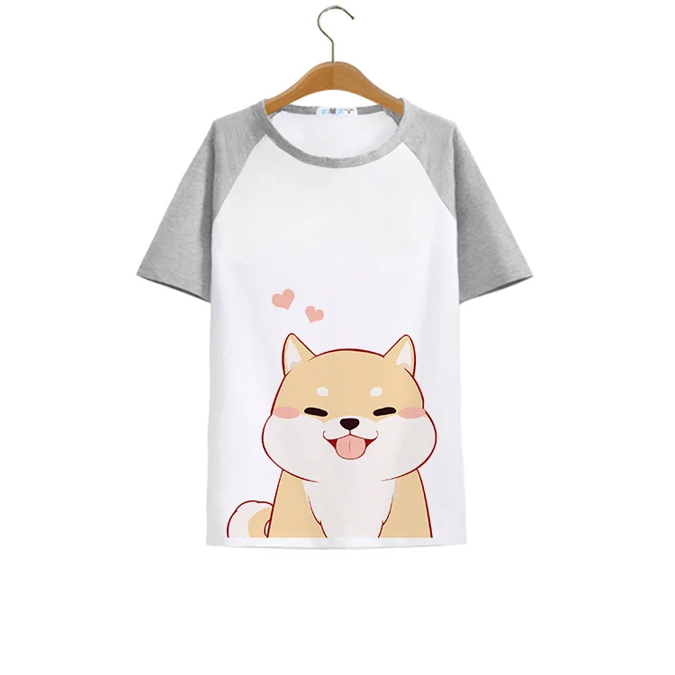 Летняя японская женская футболка с рисунком из мультфильма doge Повседневная