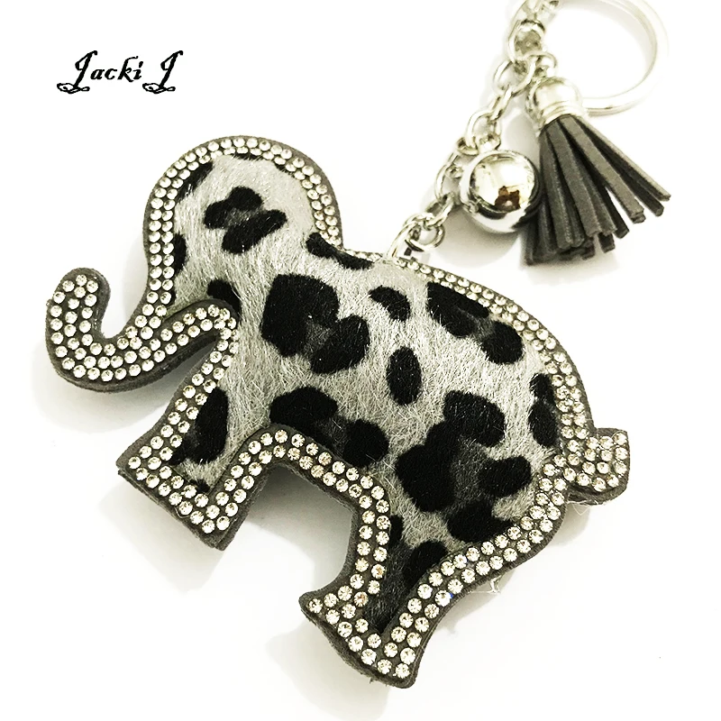 Серый леопардовый принт искусственный мех Слон брелок для женщин животное