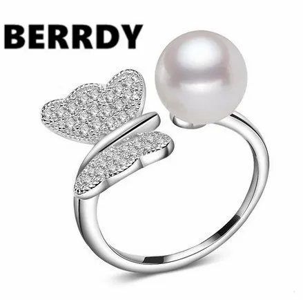 Женское кольцо с пресноводным жемчугом регулируемое бабочкой 100%|ring reflection|ring jewelry