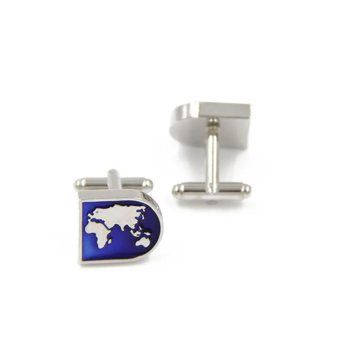 Новинка запонки с компасом и синей картой классические для рубашки в эпоксидном
