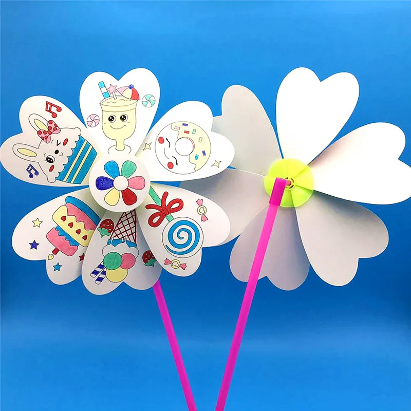 Happyxuan 8 шт./Партия DIY Pinwheels Spinner Набор для девочек игрушка-раскраска креативный рисунок и живопись детская бумага ручной работы развивающие