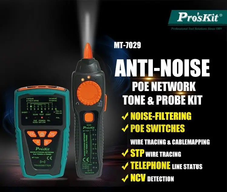 Pro'skit MT-7029-C анти-помехи аудио сети POE проверки линии сетевой кабель тестер для провода телефонной линии детектор трекер
