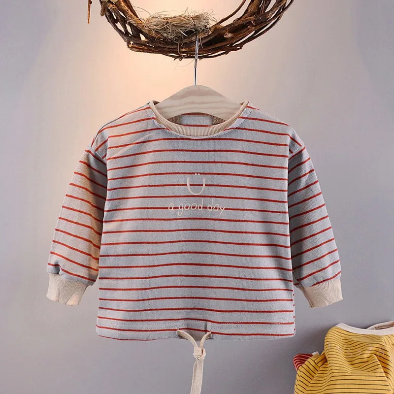 2019 г. Новая весенняя детская одежда милый пуловер в полоску с длинными рукавами и