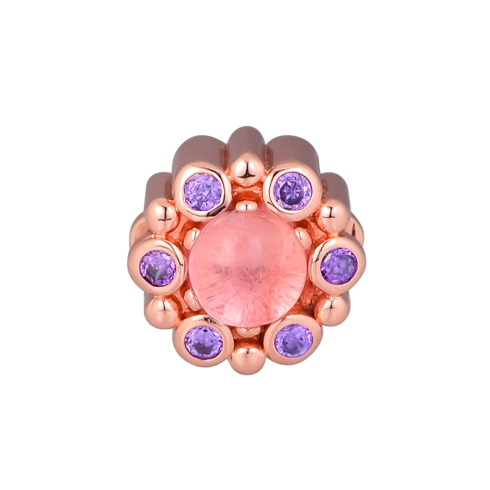 

925 Sterling Silver Radiance Heraldic Rose Charm Purple Crystals Fits for Brand Charms Bead Bracelet Necklave Jewelry Making