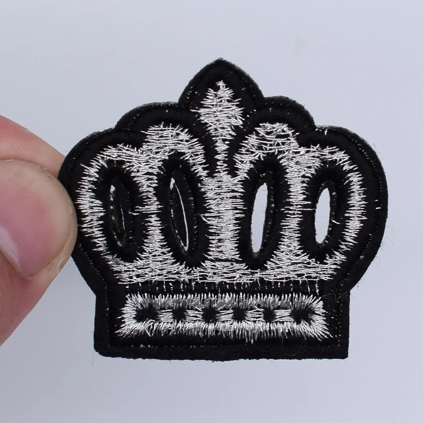 Silver Crown embroidered patches for clothing jeans jacket iron on clothes badge motif appliques biker stickers patchwork fabric |