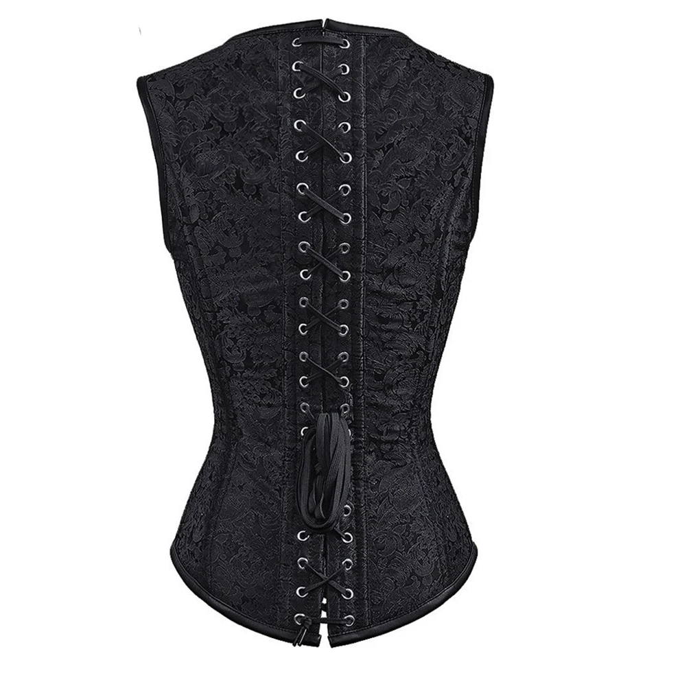 Женский корсет в стиле стимпанк готический из парчи стальной с косточками жилет