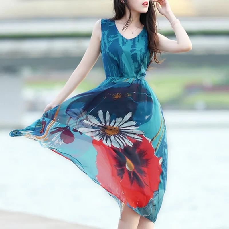Богемное пляжное платье для женщин с цветочным принтом Vestidos S ~ 3XL плюс размер