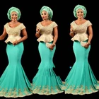 Зеленое с золотом платье-Русалка с Африканской баской длинные платья из Нигерии с бусинами и жемчугом вечерние платья бриллиантовые 2017 с V-образным вырезом