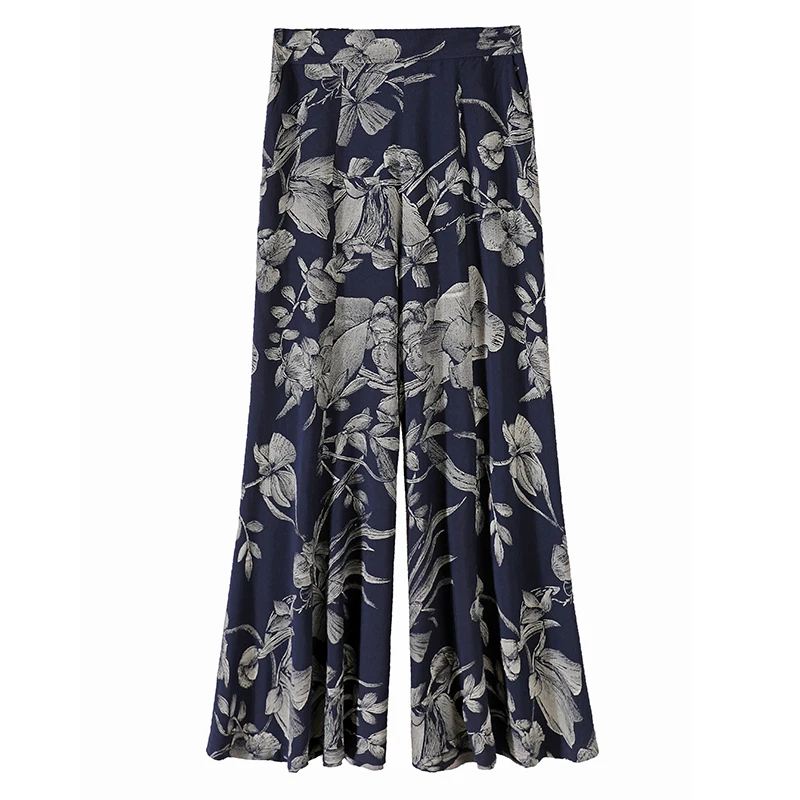 Женские брюки с высокой талией плиссированные широкие принтом Свободные