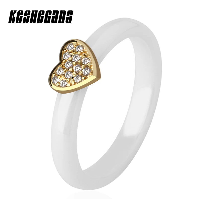 Женское керамическое кольцо с золотым сердечком модное романтическое