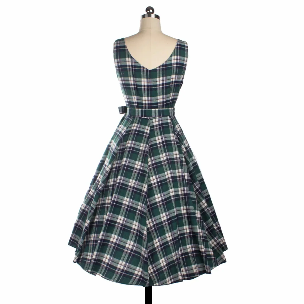 2017 платье в стиле Одри Хепберн с О-образным вырезом и поясом клетку бальное vestidos