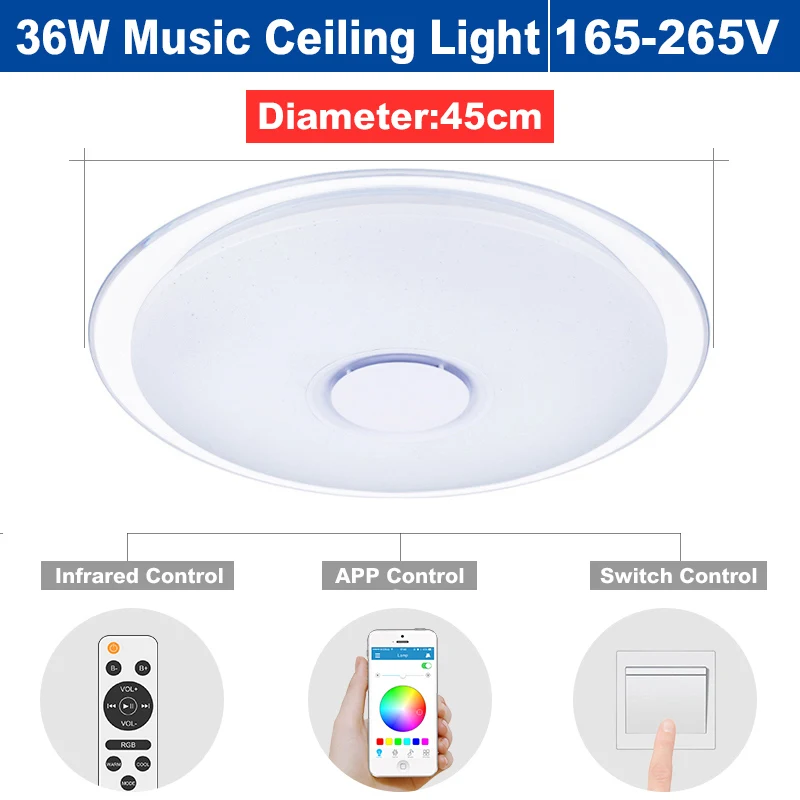 450 Music Color 36W Современный светодиодный потолочный светильник RGB с регулируемой яркостью 25 Вт 36 Вт 52 Вт приложение дистанционное управление Bluetooth Музыка Свет спальни лампы умный потолочный светильник - Цвет корпуса: 450 Music Color 36W