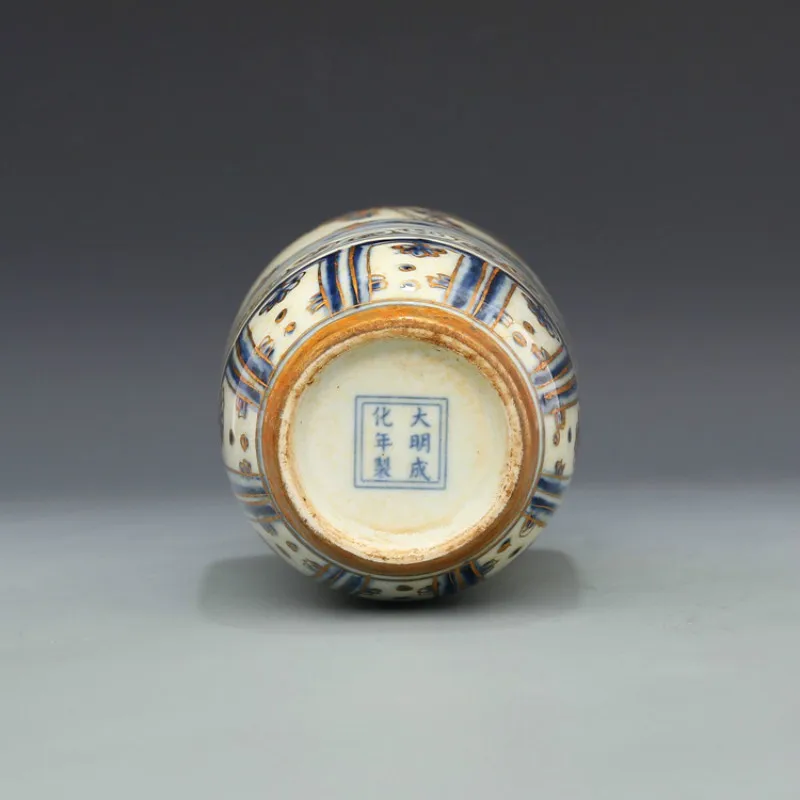 Антикварная классическая синяя и белая с золотым узором винограда маленькая