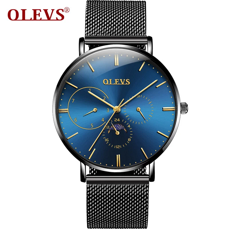Black blue OLEVS Топ бренд Пара часы для влюбленных водонепроницаемые часы Роскошные модные мужские и женские часы из Миланской стали Кварцевые наручные часы relogio - Цвет: Black blue