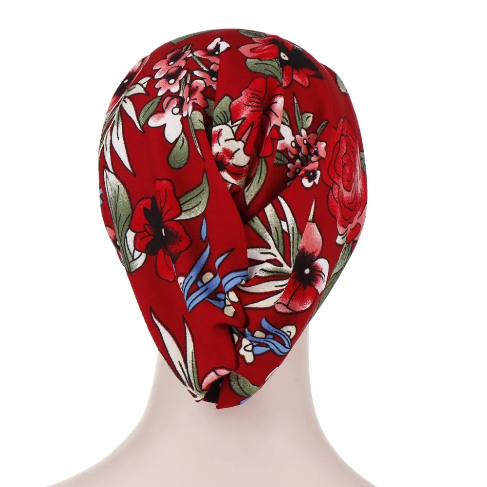 Новая женская шляпа с цветочным принтом на лбу и крестиком тюрбан шапочка при