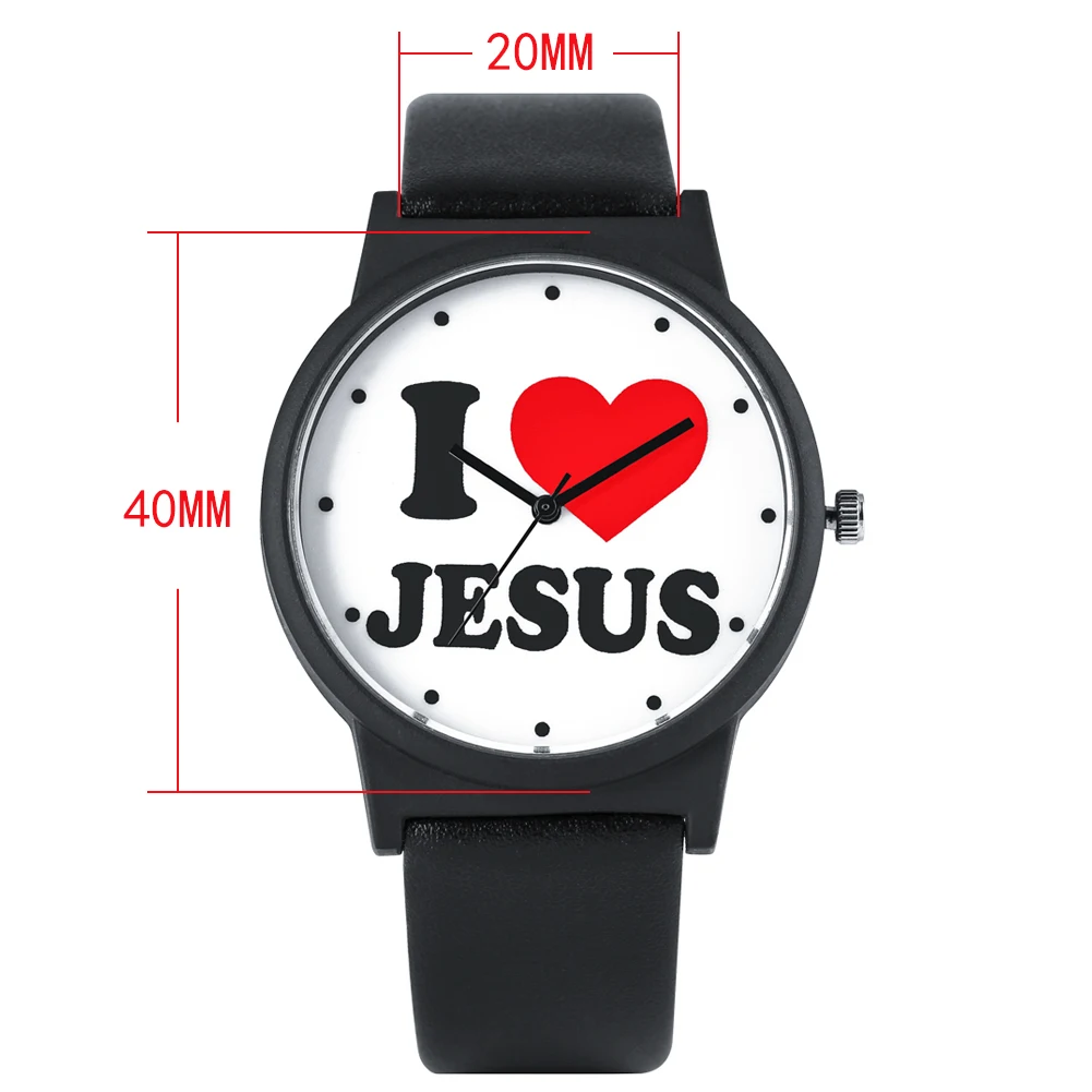Привлекательные кварцевые часы серии I Love Jesus, выразительные черные часы из искусственной кожи с большим круглым циферблатом, наручные часы унисекс, подарок