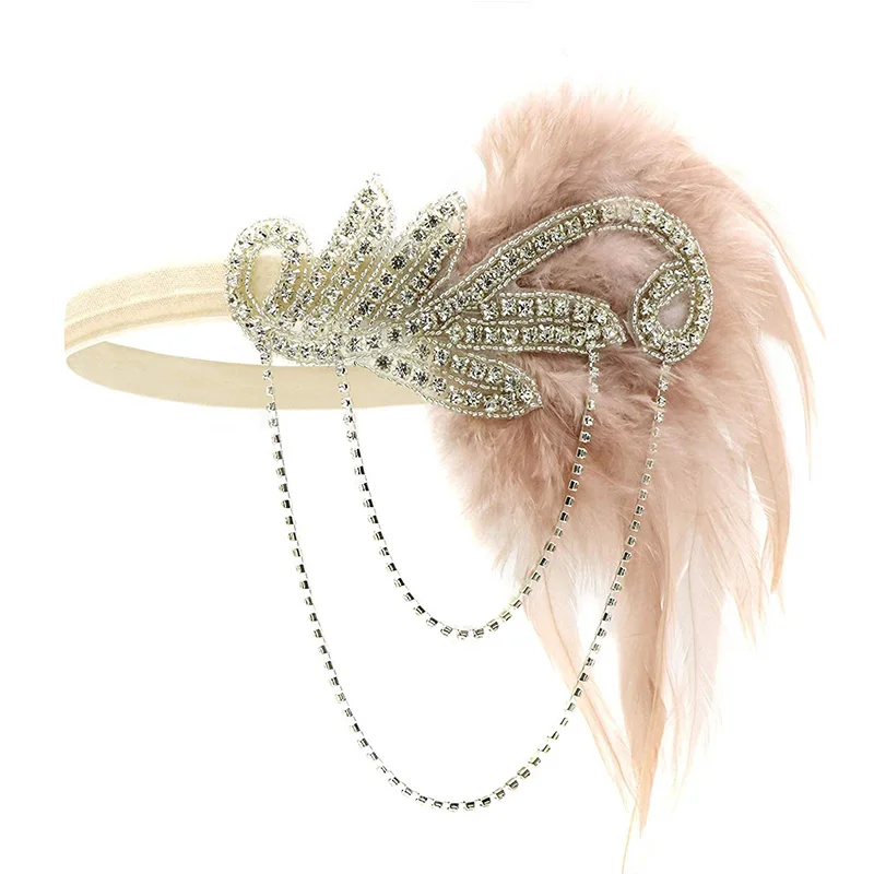 Champagne headband 1920s Гэтсби блесток бахромой Пейсли Винтаж бисером Хлопушка вечерние платья с 20s аксессуары набор плюс размер(черный/белый/синий/красный - Цвет: Champagne headband