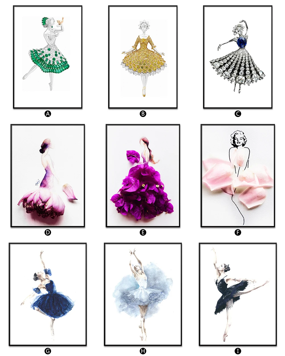 Unframed Nordic Canvas Painting Wall Art Watercolor Princess Modern Ballet Girl for Girls Kids Room wall picture poster | Дом и сад