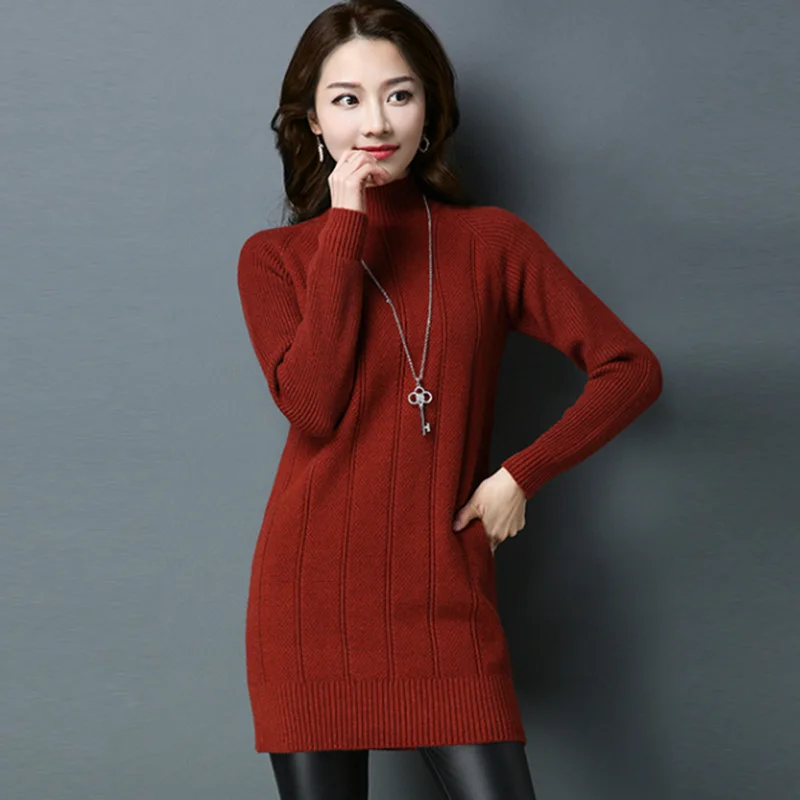Turtleneck Mid Long Knitted Sweater Dress Women 100% cashmere Slim Bodycon Pullover Female Autumn Winter 2018 X293 | Женская одежда