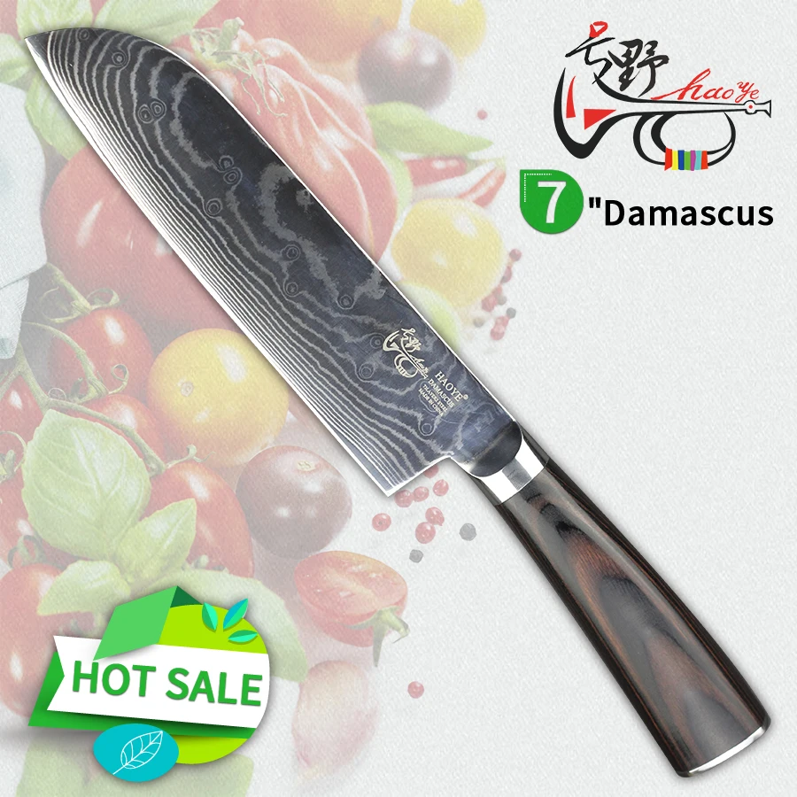 

HAOYE 7" Damascus Santoku knife Japanese vg10 quality kitchen knife cut meat fish vegetable fashion slicer cutter knife cooking