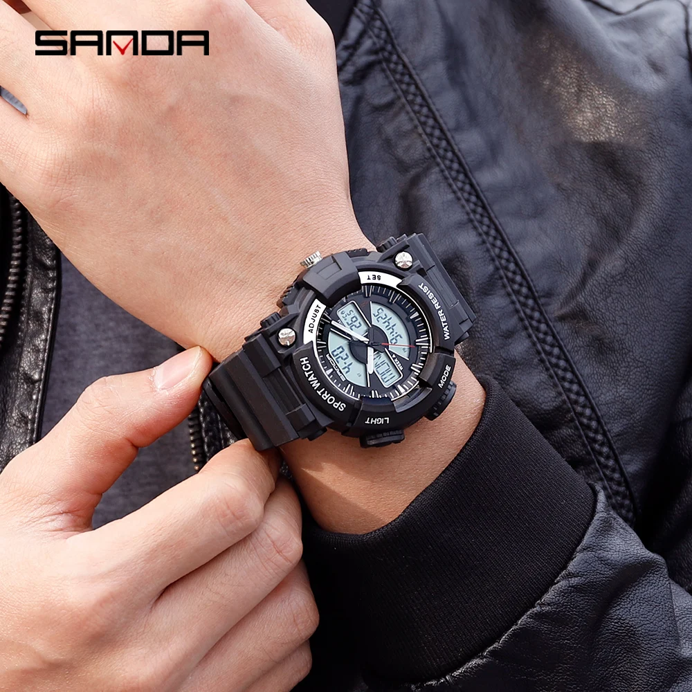 SANDA Модные Военные цифровые часы мужские водонепроницаемые уличные спортивные