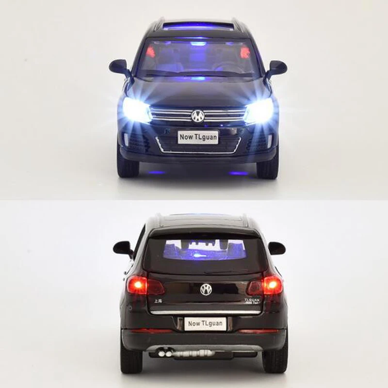 

1:32 Tiguan SUV Alloy Pull Back Toy Car High Simulation Model Musical Flashing Six Open The Doors Diecast Metal For Kids Toys