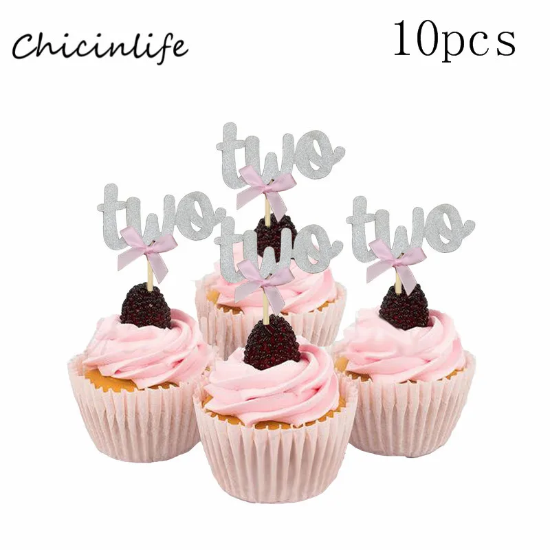 Chicinlife 10 шт. два украшения для капкейков 2nd День Рождения украшения 2 украшения для кексов напиток соломы юбилей поставки
