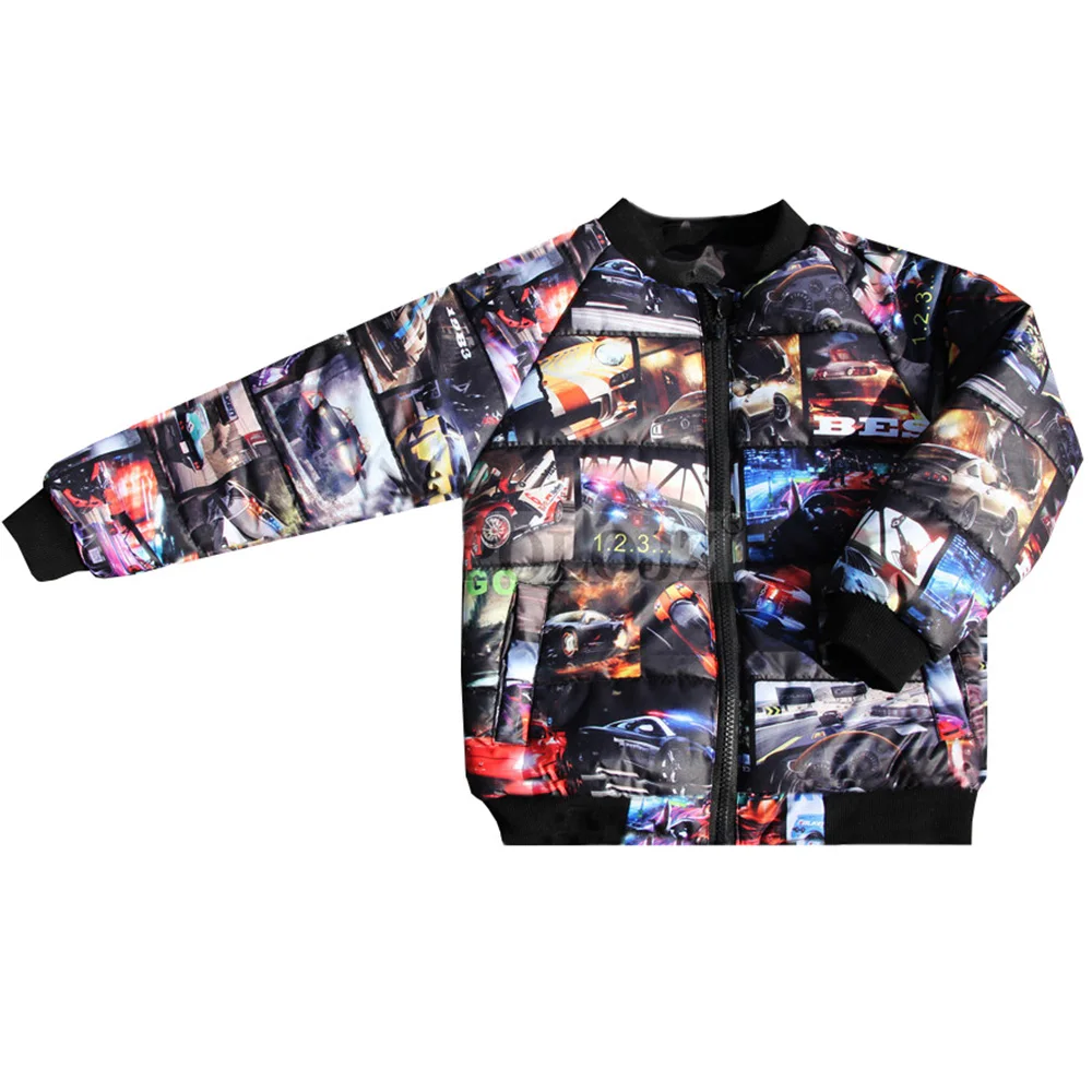 Детская куртка для мальчиков теплая с принтом машинки осени и зимы 2019|jacket autumn