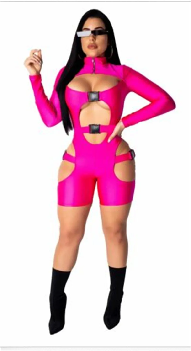 Красный Сексуальный женский выдалбливают Bodycon Babydoll боди пеньюар с длинными рукавами тонкий комбинезон с высоким воротом пижамы цельный комбинезон - Цвет: Красный