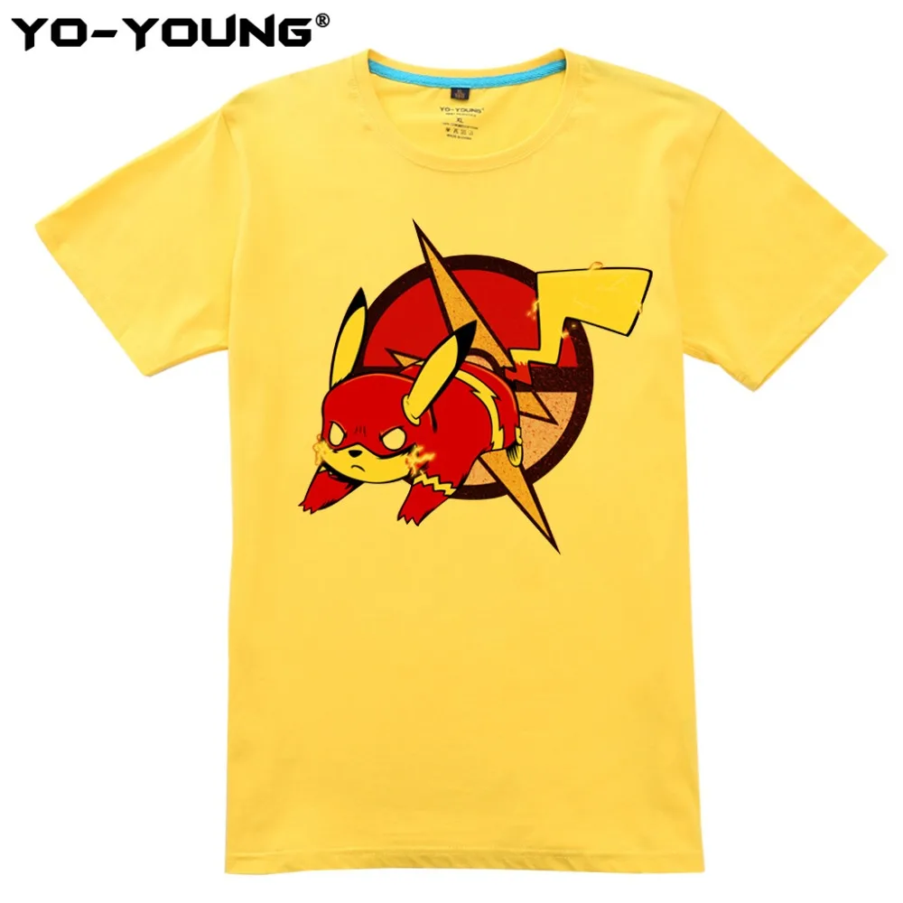 Покемон Пикачу вспышки Дизайн футболки Для мужчин цифровой печати 100% 180 gsm хлопок