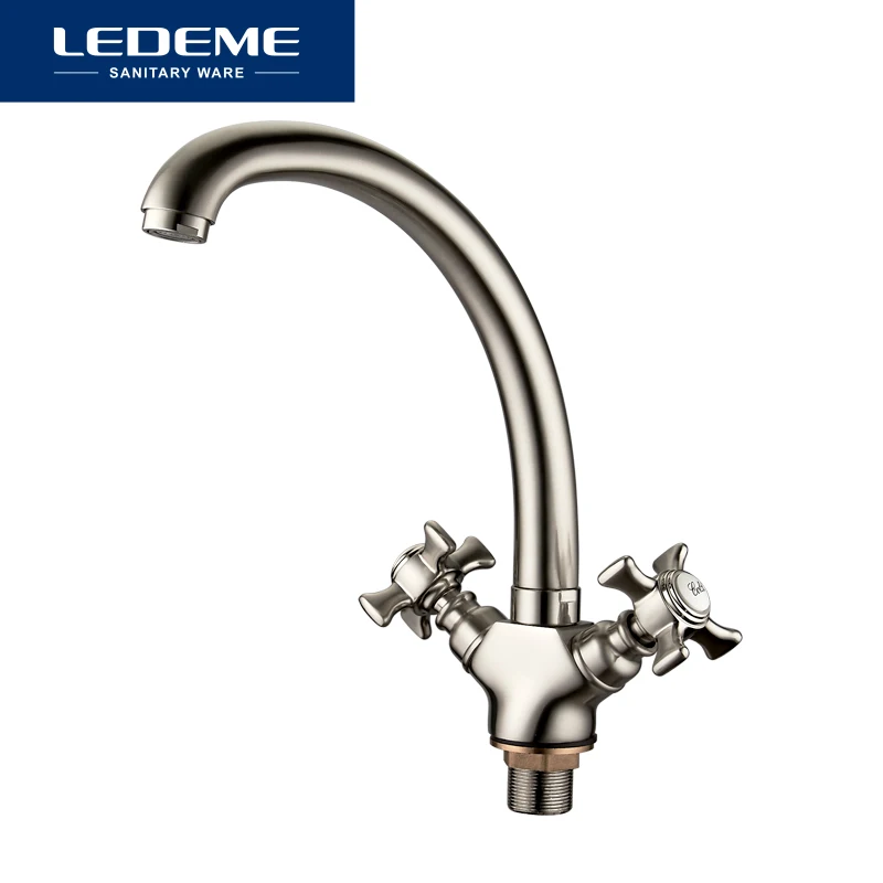 LEDEME Смеситель для кухни толстый излив с гайкой латунь Цвет: хром L5911A| |