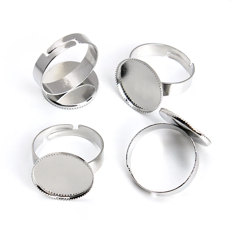 10 шт./упак. Регулируемые Пустые Кольца родиевого цвета круглые латунные