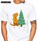 Мужские футболки с динозавром и рождественской елкой, топы с круглым вырезом и короткими рукавами, футболка с мультяшным принтом, модная футболка TeesCSCFLPCXY
