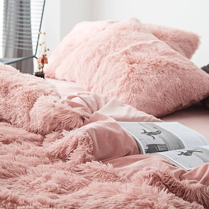 Pink White Fleece Fabric Winter Thick 20 Pure Color Bedding Set Mink Velvet Duvet Cover Bed sheet Linen Pillowcases 4/6pcs | Дом и сад