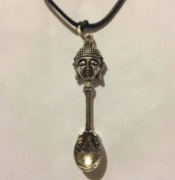 Vintage Silver Spoon Necklaces Leaves Face Pendant Charms Skull Collar Feather Choker Buddha Hand Woman Jewelry Gift | Украшения и