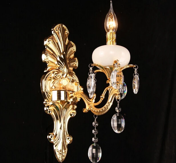 

European zinc alloy crystal wall lamp bedroom bedside lamp aisle marble wall lamp mirror front lamps, E14, AC110-240V.