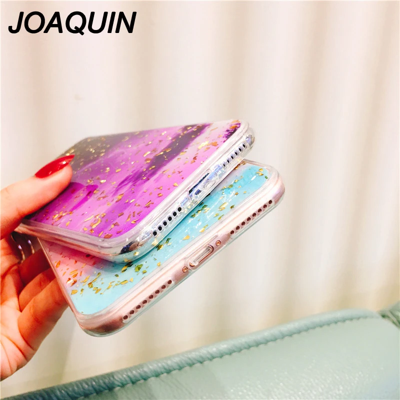 Cute Glitter Bling Case for iPhone 6 6s 7 8 Plus Glossy Epoxy marble Rainbow color Soft For X XS Max XR Cover |