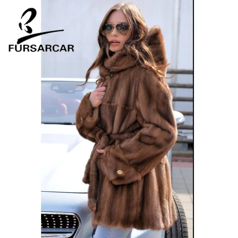 Роскошное пальто FURSARCAR из натурального меха норки женская модная новая зимняя