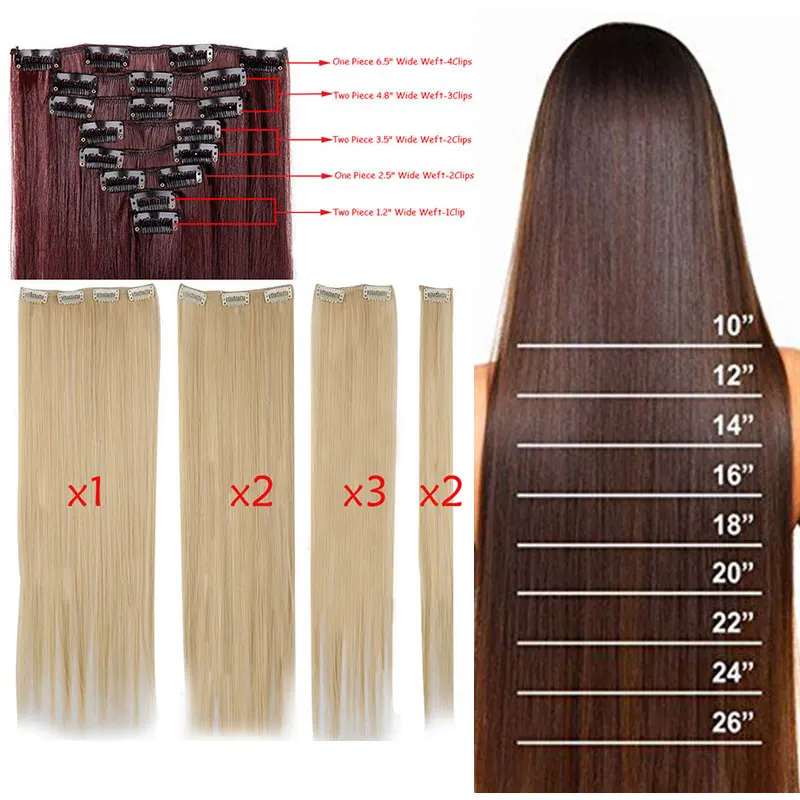 SNOILITE 8Pcs/Set 26inch Hairpiece 180G Straight 18 Clips In False Styling Hair Synthetic Clip Extensions Heat Resistant | Шиньоны и - Фото №1