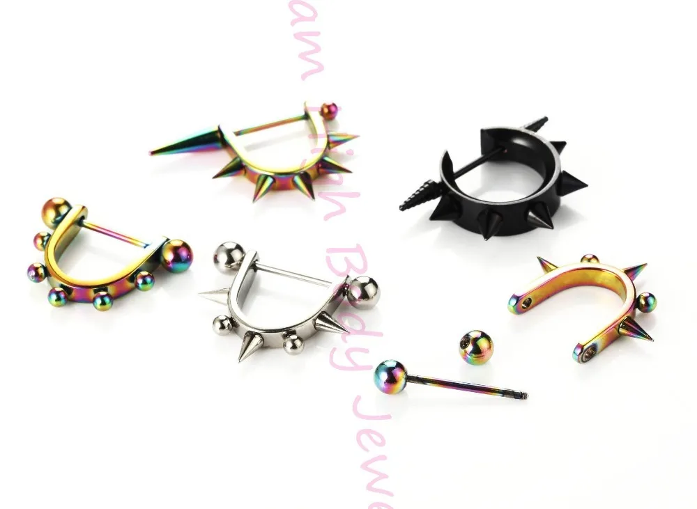 

316L Stainless Steel Circle Nipple Ring Shield Bar Body Jewelry Piercing Barbell Mixed Styles Cone Ball Steel Black Rainbow Punk