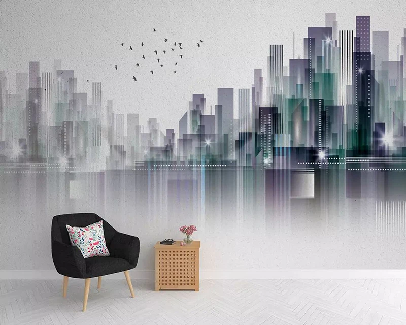 

Bacaz Modern 8d Brief Wall paper Mural 3D City Silhouette Wallpaper sticker paper For Living room Background Wall Murals Decor