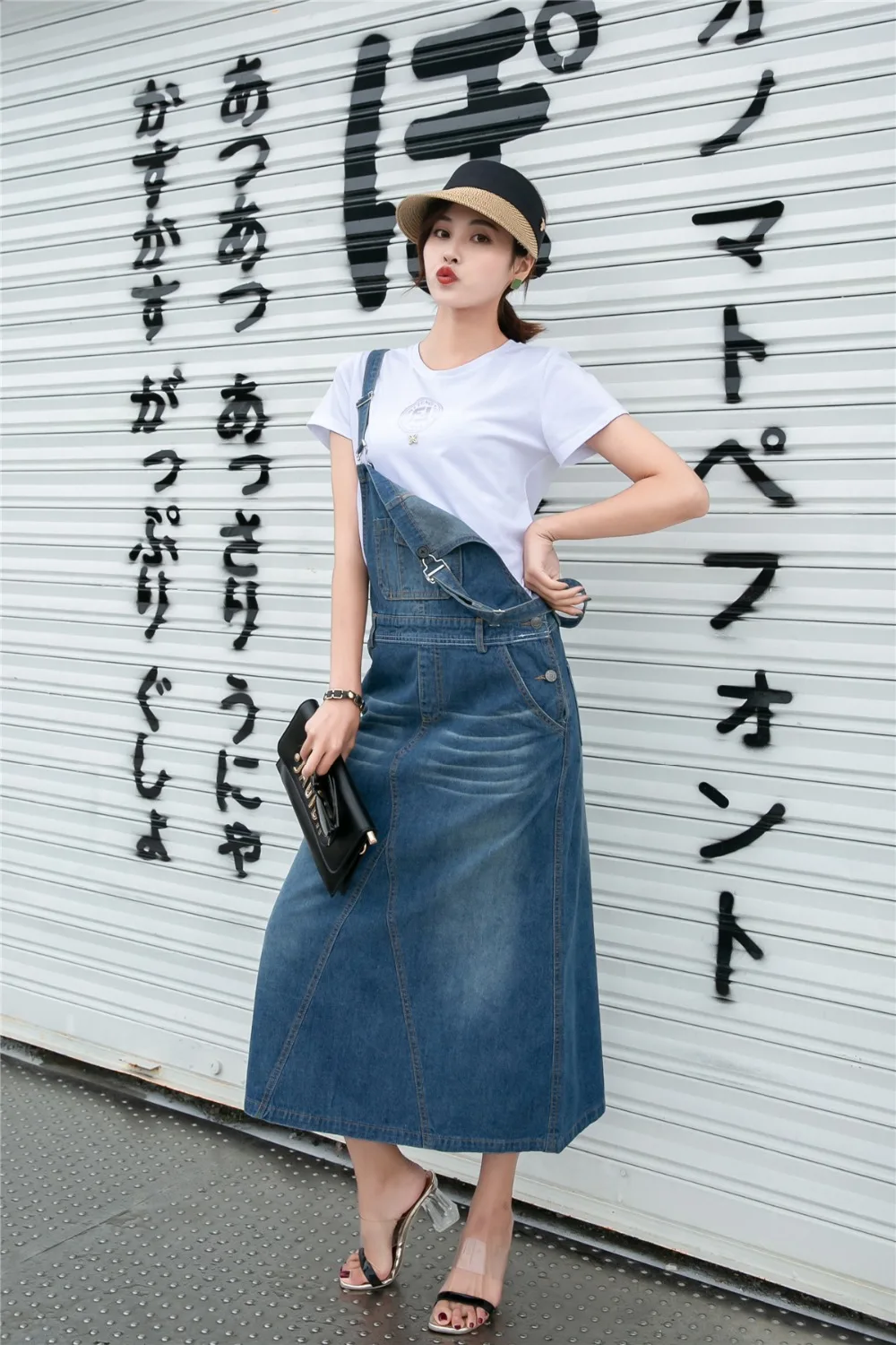 Harajuku длинная джинсовая юбка женская весна лето передний карман задний разрез прямые джинсы комбинезоны повседневные Большие размеры комбинезон