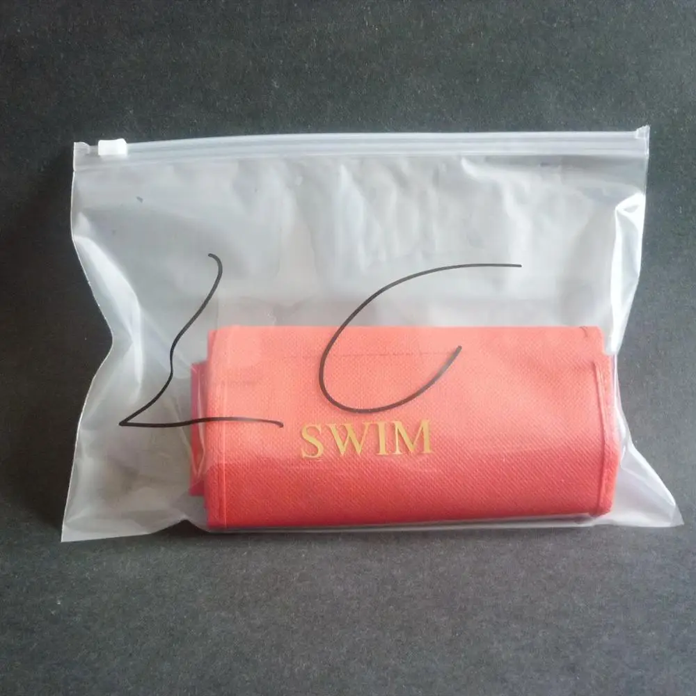 100x custom logo print bikini wet swimsuit packaging bag half frosted clear transparent plastic ziplock bag for clothing t shirt