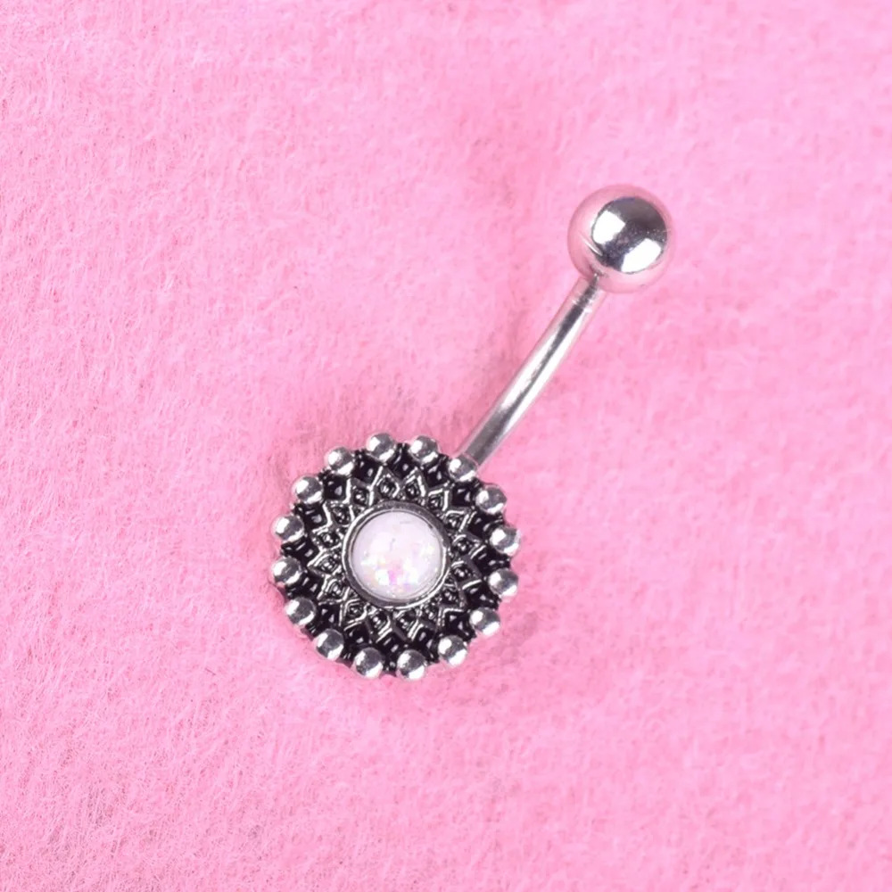 1 шт. винтажный круглый цветок ручной работы с белым опалом пирсинг для пупка