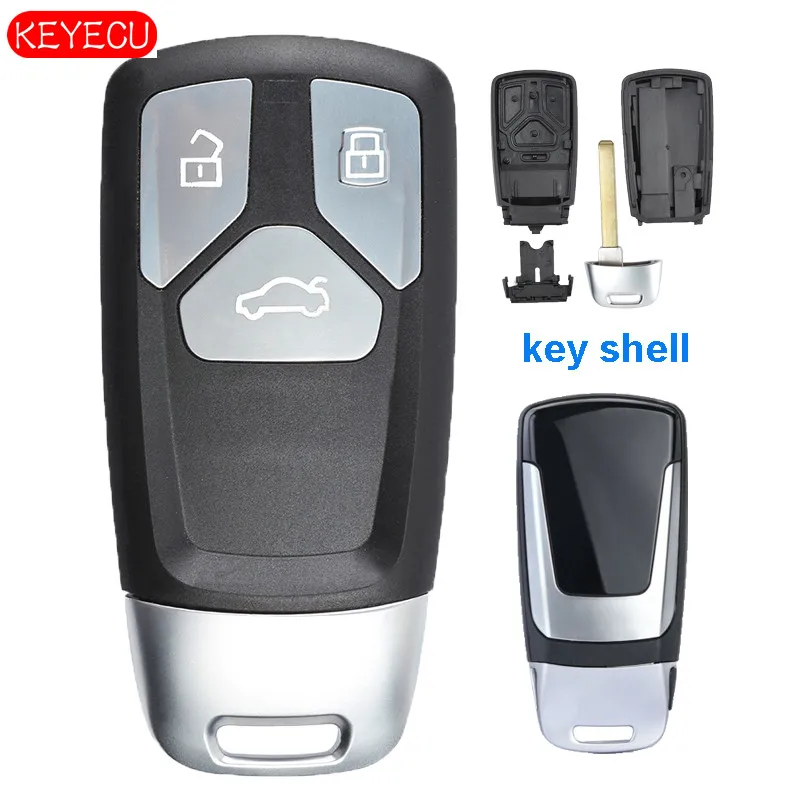 

Keyecu 3 Button Silver Edge Smart Remote Key Shell Case Fob for Audi TT A4 A5 Q7 SQ5 2017- Up