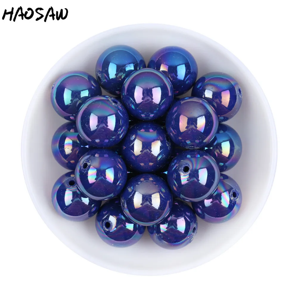 

Fashion Jewelry Beads Choose Color 20MM 100PCS AB Shiny Solid Color Acrylic Beads Chunky Bead For DIY Fashion Children's Jewelry