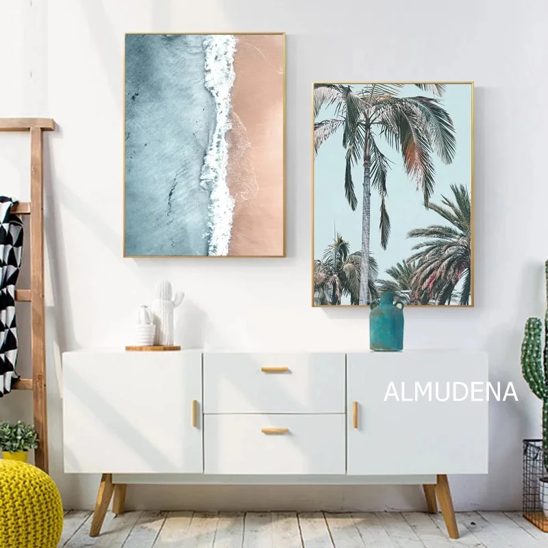 Скандинавский постер океанских волн Картина на холсте Пляжная пальма