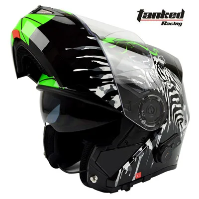 gloss black Green Tanked Racing откидной шлем bluetooth capacetes мотоциклетный шлем мото Встроенная система внутренней связи по bluetooth с двумя объективами ECE appoved - Цвет: gloss black Green