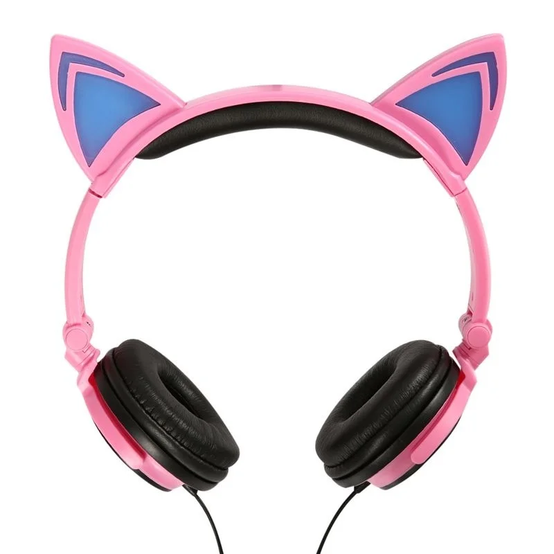 Pink Новые милые светящиеся кошачьи наушники для девочек светодиодная кошачья гарнитура уши детская светящаяся игровая гарнитура с подсветкой шлем Аудио - Цвет: Pink