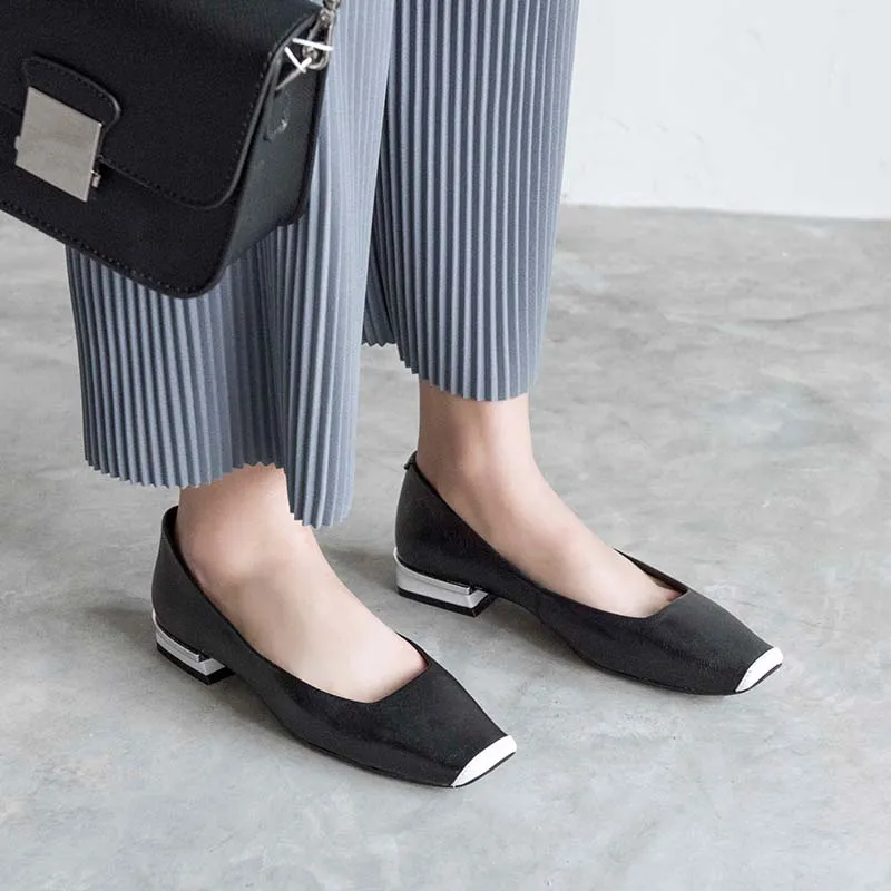 

WETKISS Genuine Leather Flats Women Square Toe Stitching Footwear Fashion Casual Shoes Female Shallow Shoes Woman 2019 Summer